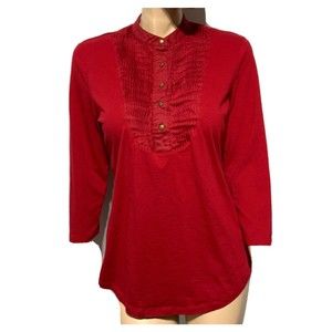 Lauren Ralph Lauren Red Top Bib Collar Pintuck Popover Women’s Size L Large